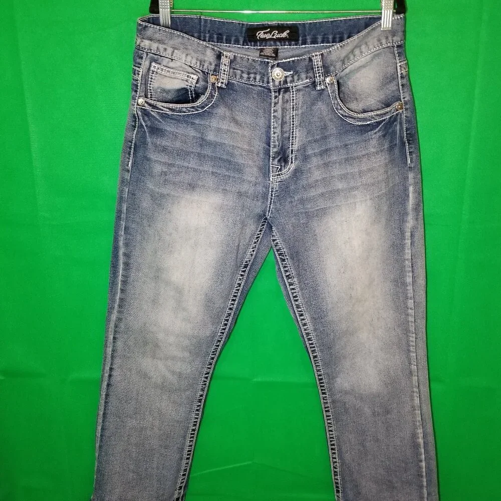 True‎ Luck Jeans Men 34x30 Blue Faded Wash Out Straight Western Rodeo Y2K Retro